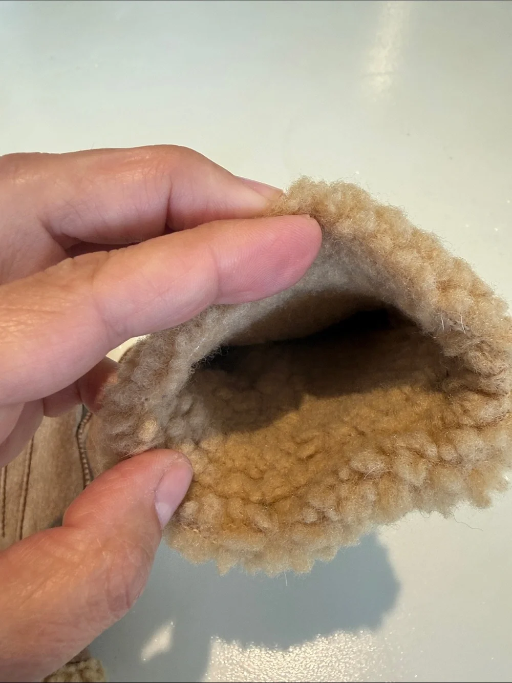 Brown Suede Faux Shearling-Trim Winter Gloves